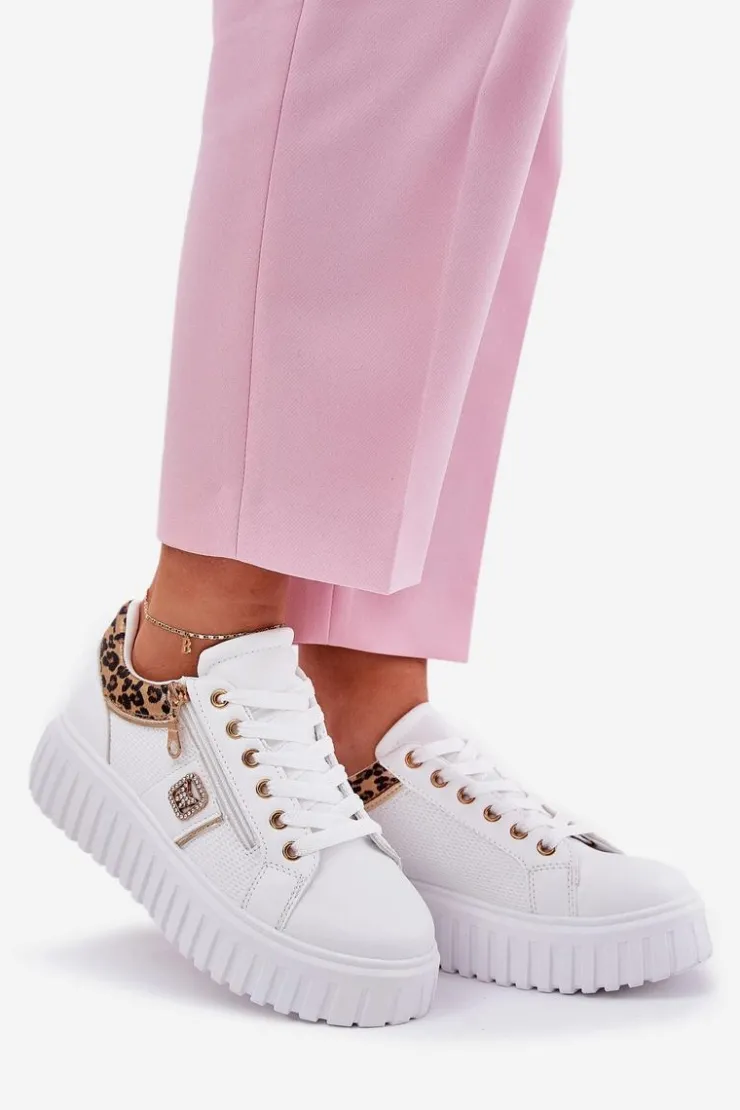 Boto Buty Sportowe Na Platformie|Sneakersy Damskie*Buty Sportowe Damskie Na Platformie Z Eko Skóry Panterka Białe Velionna Biały