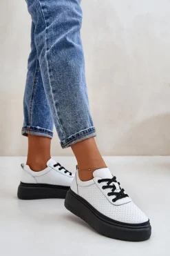Damskie Buty damskie Vinceza Buty Sportowe Damskie Na Platformie Skóra Naturalna Białe 41470 Vinceza