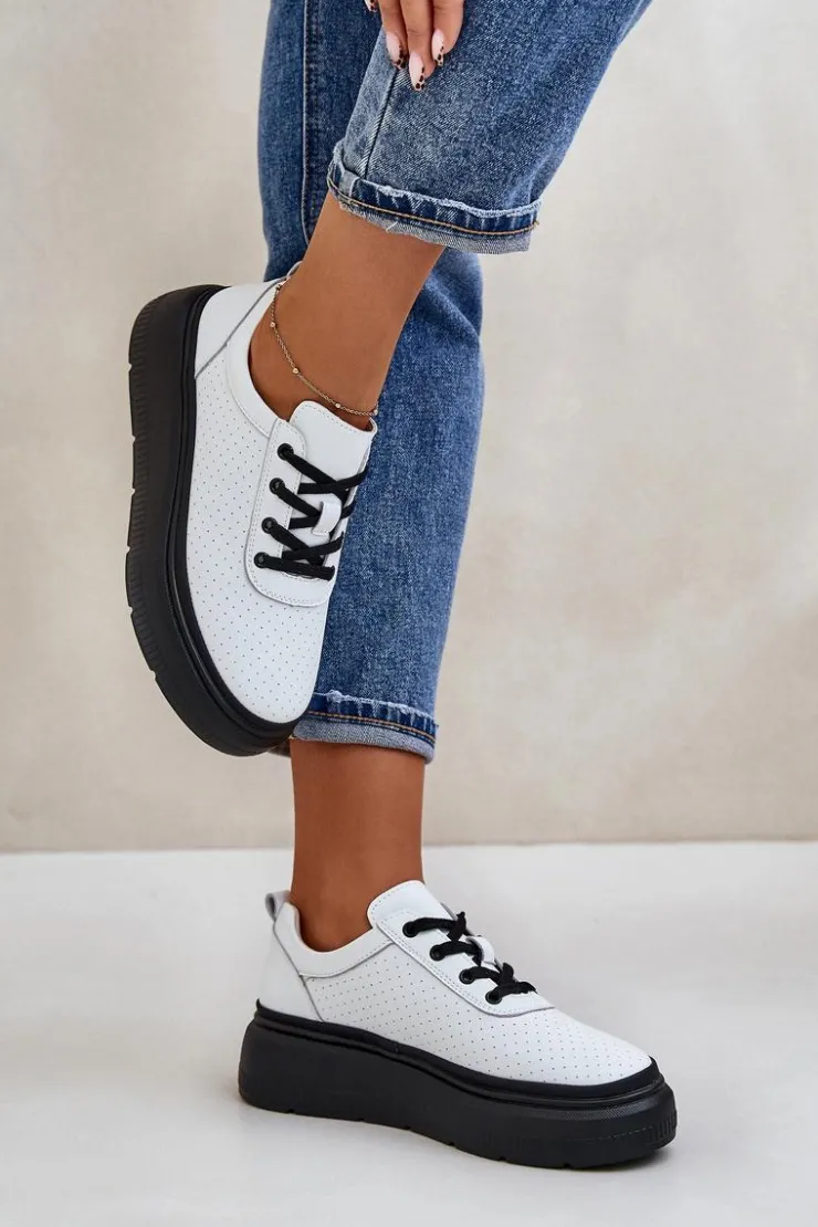 Damskie Buty damskie Vinceza Buty Sportowe Damskie Na Platformie Skóra Naturalna Białe 41470 Vinceza