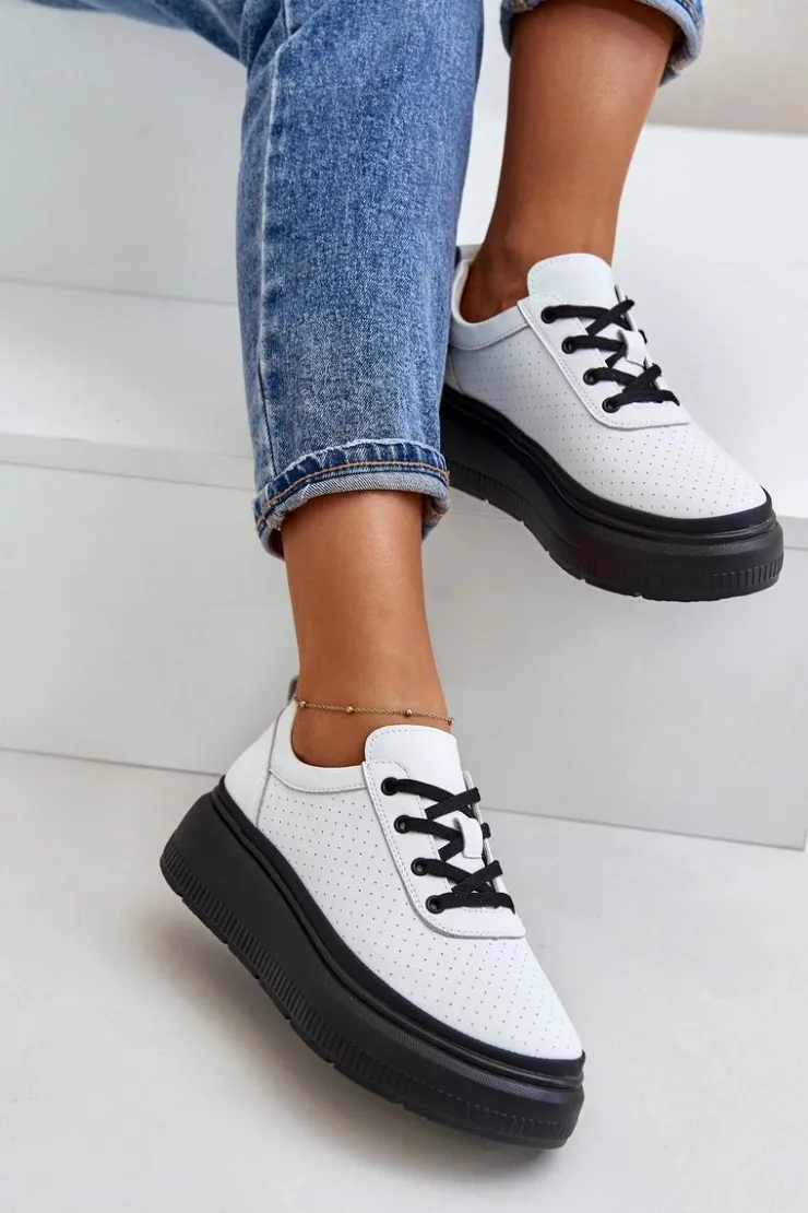 Damskie Buty damskie Vinceza Buty Sportowe Damskie Na Platformie Skóra Naturalna Białe 41470 Vinceza