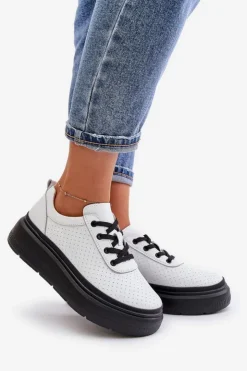 Damskie Buty damskie Vinceza Buty Sportowe Damskie Na Platformie Skóra Naturalna Białe 41470 Vinceza