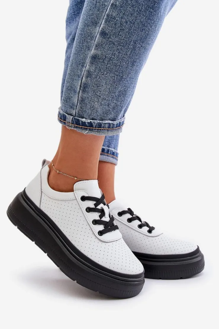 Damskie Buty damskie Vinceza Buty Sportowe Damskie Na Platformie Skóra Naturalna Białe 41470 Vinceza