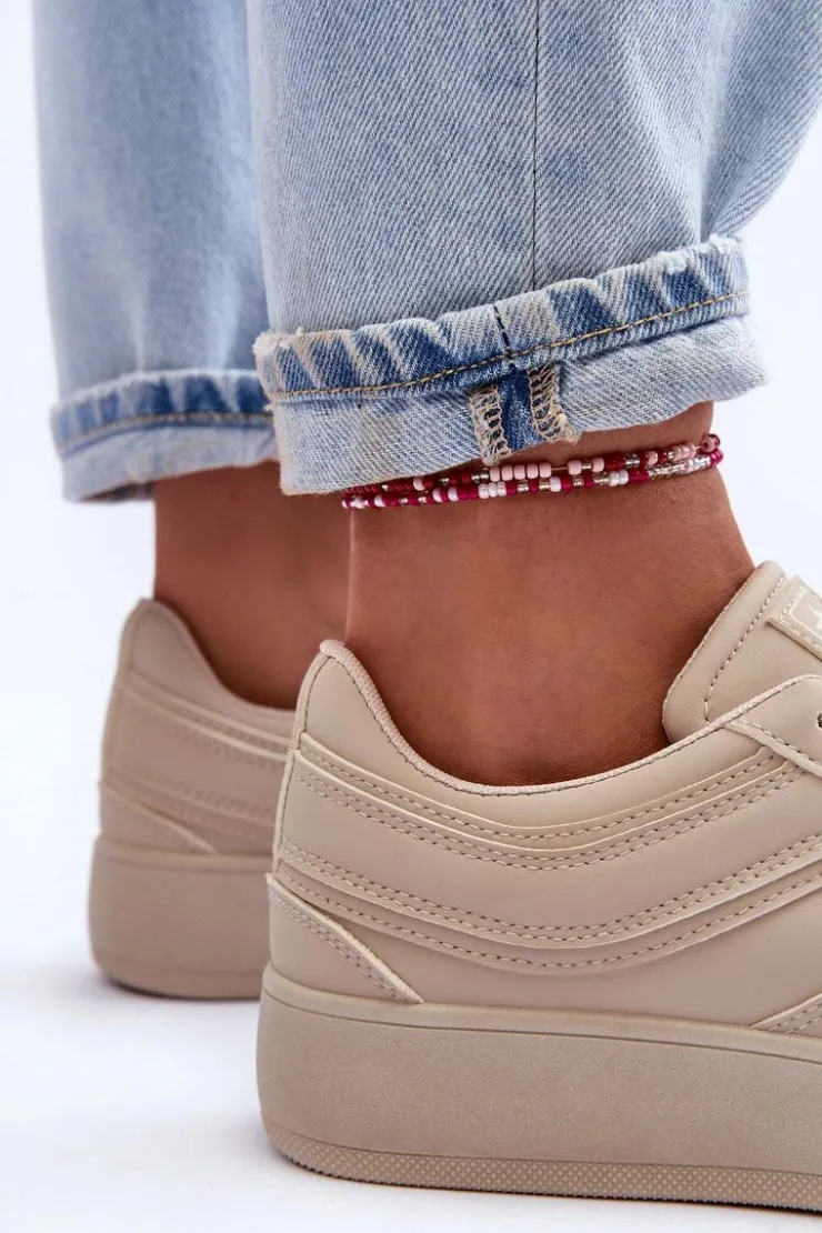 Damskie Evento Buty Sportowe Damskie Na Platformie Beżowe Pudina