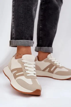 Damskie Boto Buty Sportowe Damskie Na Platformie Beżowe Emidi