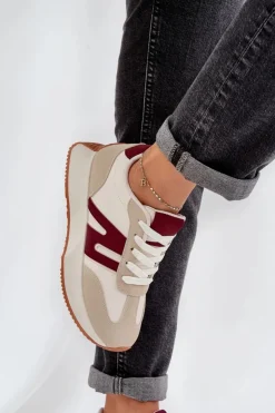 Damskie Boto Buty Sportowe Damskie Na Platformie Beżowo-Bordowe Emidi