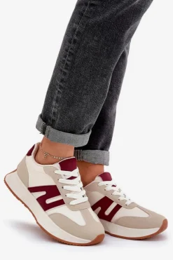 Damskie Boto Buty Sportowe Damskie Na Platformie Beżowo-Bordowe Emidi