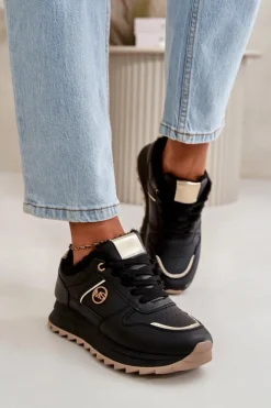 Damskie Boto Buty Sportowe Damskie Ocieplane Futerkiem Na Platformie Czarne Lerisas