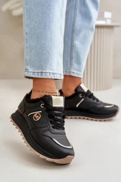 Damskie Boto Buty Sportowe Damskie Ocieplane Futerkiem Na Platformie Czarne Lerisas