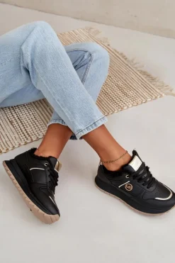 Damskie Boto Buty Sportowe Damskie Ocieplane Futerkiem Na Platformie Czarne Lerisas