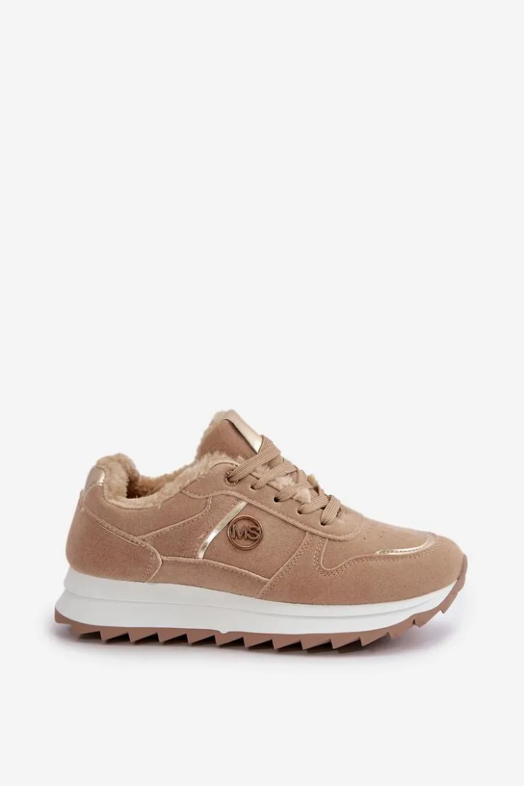 Clearance Boto Buty Sportowe Damskie Ocieplane Futerkiem Na Platformie Khaki Lerisas
