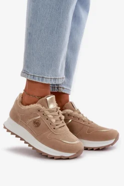 Clearance Boto Buty Sportowe Damskie Ocieplane Futerkiem Na Platformie Khaki Lerisas