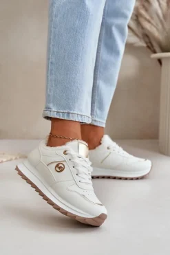 Boto Sneakersy Damskie*Buty Sportowe Damskie Ocieplane Futerkiem Na Platformie Białe Lerisas