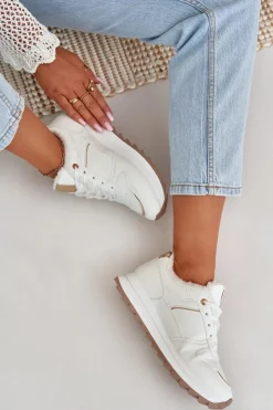 Boto Sneakersy Damskie*Buty Sportowe Damskie Ocieplane Futerkiem Na Platformie Białe Lerisas
