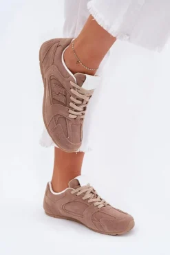 Damskie Boto Buty Sportowe Damskie Z Eko Zamszu Ciemnobeżowe Dorella