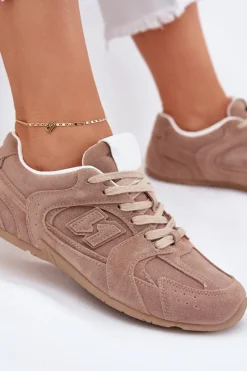 Damskie Boto Buty Sportowe Damskie Z Eko Zamszu Ciemnobeżowe Dorella