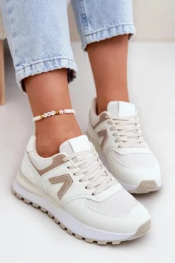 Sale Boto Buty Sportowe Damskie Z Eko Skóry Beżowe Berieta