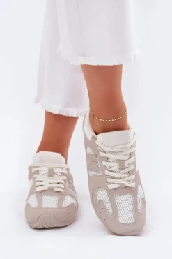 Online Boto Buty Sportowe Damskie Z Eko Zamszu Biało-Beżowe Dorella