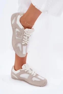 Online Boto Buty Sportowe Damskie Z Eko Zamszu Biało-Beżowe Dorella
