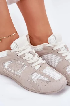Online Boto Buty Sportowe Damskie Z Eko Zamszu Biało-Beżowe Dorella