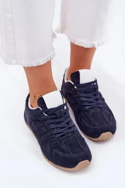 Damskie Boto Buty Sportowe Damskie Z Eko Zamszu Granatowe Dorella