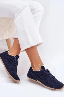 Damskie Boto Buty Sportowe Damskie Z Eko Zamszu Granatowe Dorella