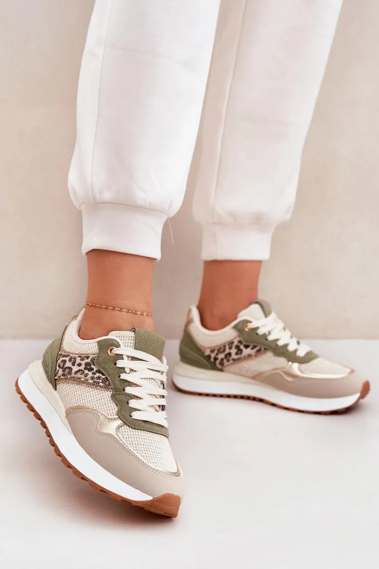 Boto Buty Sportowe Damskie Z Panterką Na Platformie Zielone Davinara Zielony