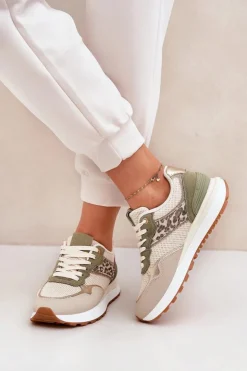 Boto Buty Sportowe Damskie Z Panterką Na Platformie Zielone Davinara Zielony