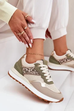 Boto Buty Sportowe Damskie Z Panterką Na Platformie Zielone Davinara Zielony