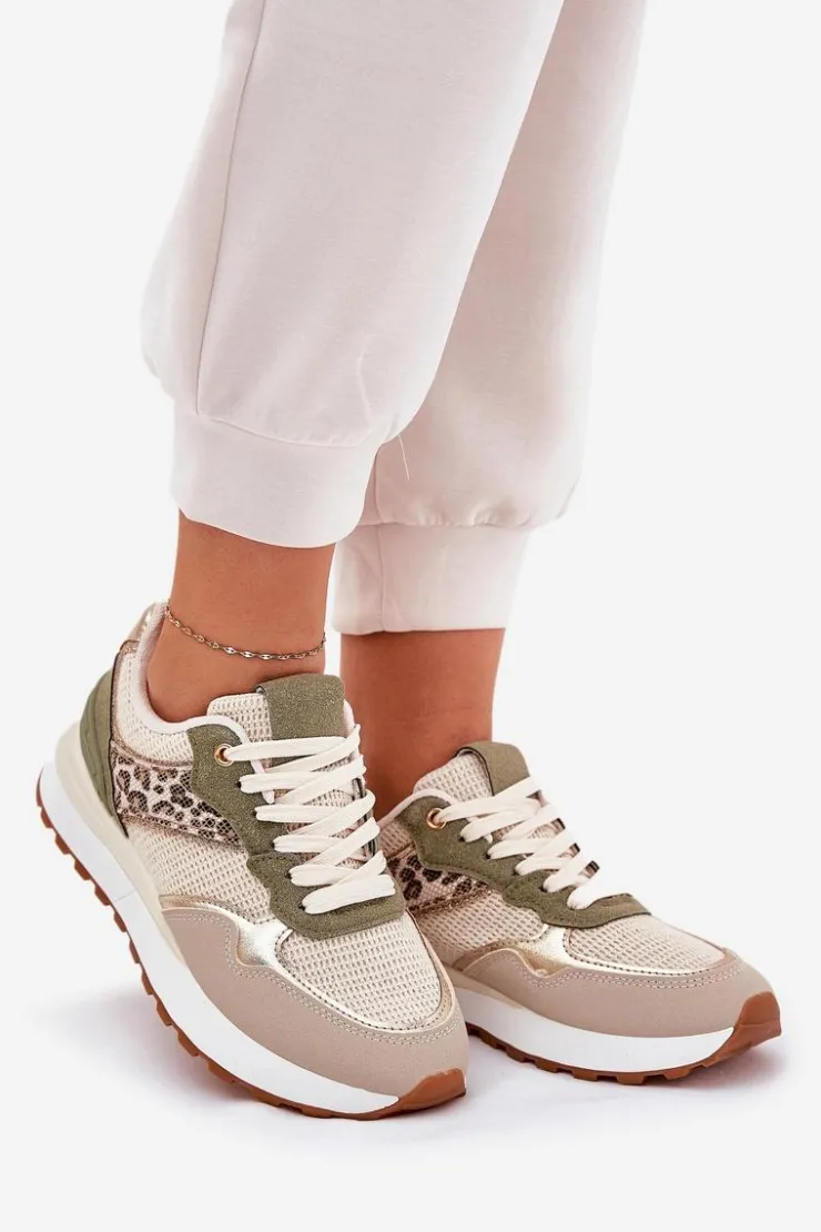 Boto Buty Sportowe Damskie Z Panterką Na Platformie Zielone Davinara Zielony