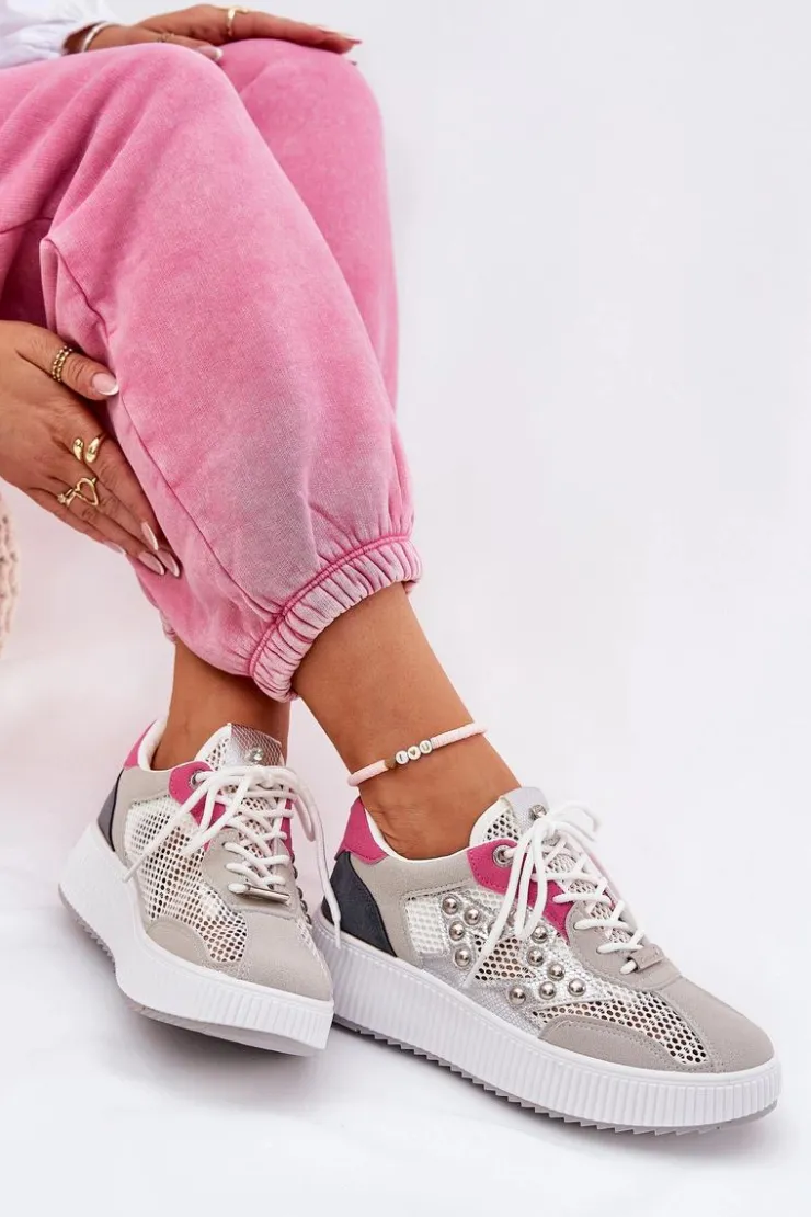 Outlet Boto Buty Sportowe Damskie Z Siateczką I Ćwiekami Szare Ogalda Szary