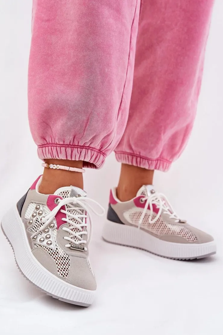 Outlet Boto Buty Sportowe Damskie Z Siateczką I Ćwiekami Szare Ogalda Szary