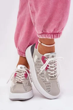 Outlet Boto Buty Sportowe Damskie Z Siateczką I Ćwiekami Szare Ogalda Szary