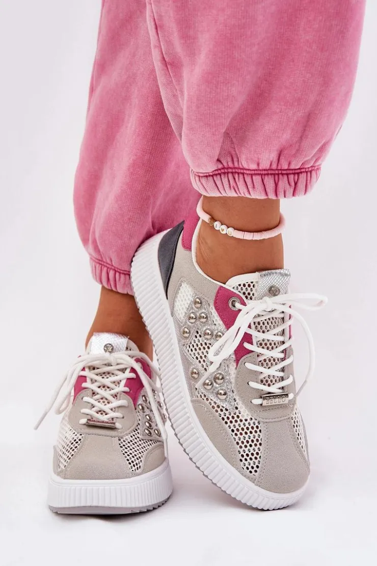 Outlet Boto Buty Sportowe Damskie Z Siateczką I Ćwiekami Szare Ogalda Szary
