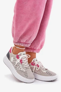Outlet Boto Buty Sportowe Damskie Z Siateczką I Ćwiekami Szare Ogalda Szary