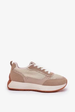 Boto Buty Sportowe Na Platformie|Sneakersy Damskie*Buty Sportowe Damskie Z Siateczką Na Platformie Khaki Poova Beżowy