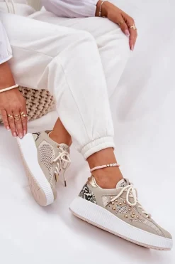 Damskie Boto Buty Sportowe Damskie Z Siateczką I Ćwiekami Beżowe Ogalda