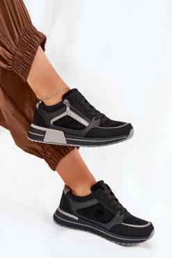 Boto Sneakersy Damskie*Buty Sportowe Damskie Z Suwakiem Na Platformie Czarne Larys