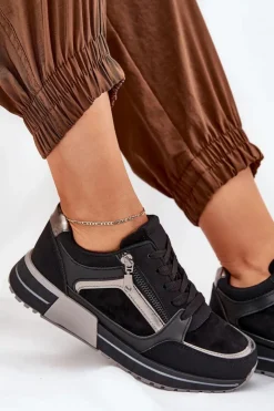 Boto Sneakersy Damskie*Buty Sportowe Damskie Z Suwakiem Na Platformie Czarne Larys