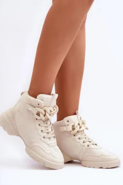 New Boto Buty Sportowe Damskie Zamszowe Z Łańcuchem Beżowe Tymagio