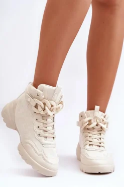 New Boto Buty Sportowe Damskie Zamszowe Z Łańcuchem Beżowe Tymagio
