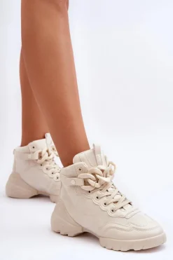 New Boto Buty Sportowe Damskie Zamszowe Z Łańcuchem Beżowe Tymagio