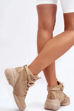 Boto Buty Sportowe Damskie Zamszowe Z Łańcuchem Ciemnobeżowe Tymagio
