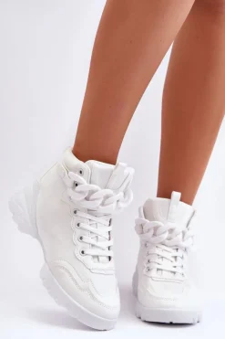 Boto Sneakersy Damskie*Buty Sportowe Damskie Zamszowe Z Łańcuchem Białe Tymagio