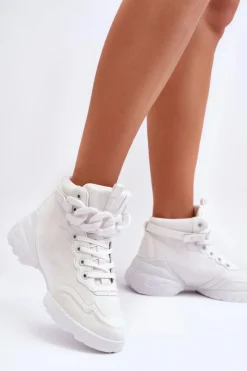 Boto Sneakersy Damskie*Buty Sportowe Damskie Zamszowe Z Łańcuchem Białe Tymagio