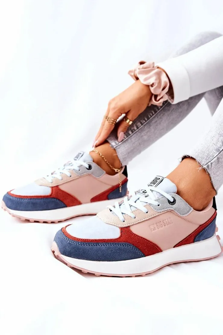 Big Star Shoes Trampki Damskie Big Star|Big Star*Buty Sportowe Memory Foam Big Star II274401 Beżowo-Niebieskie