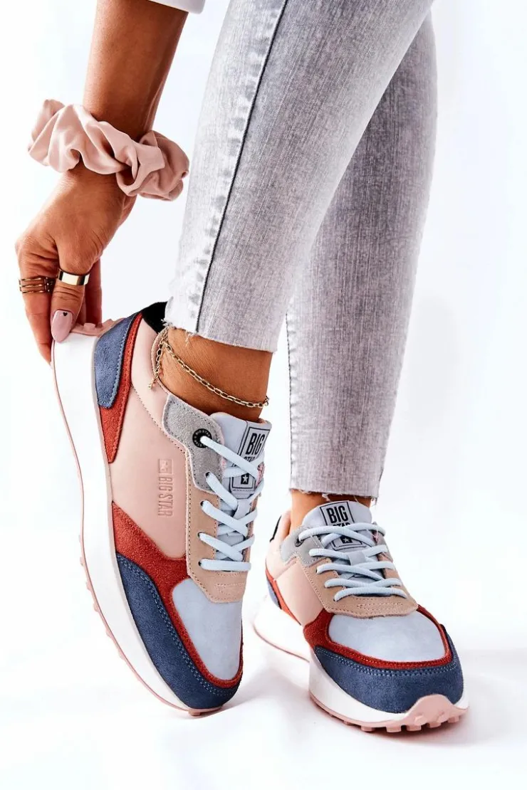 Big Star Shoes Trampki Damskie Big Star|Big Star*Buty Sportowe Memory Foam Big Star II274401 Beżowo-Niebieskie