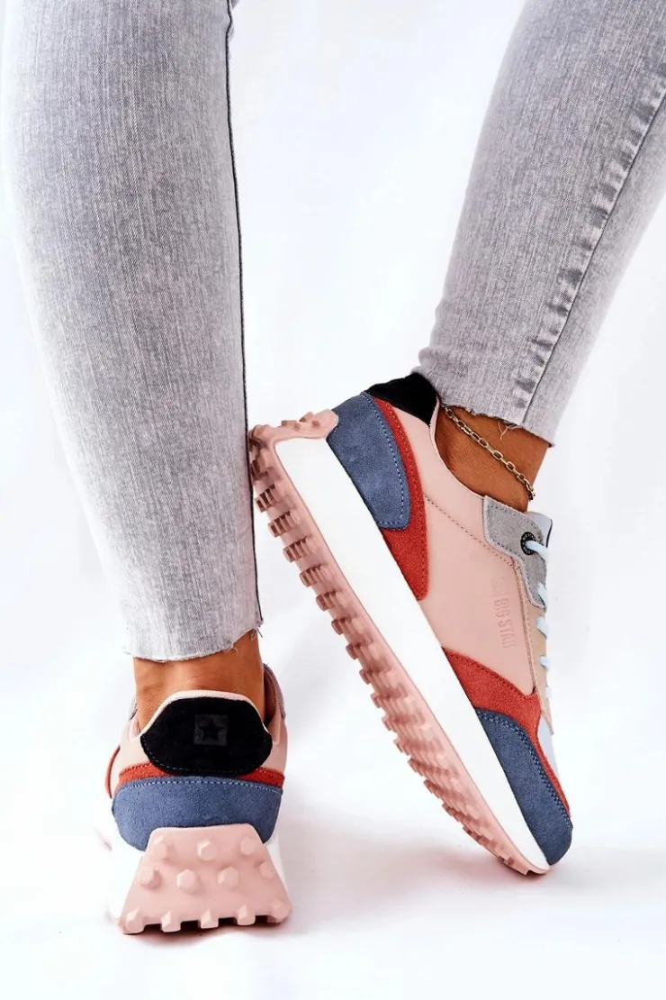 Big Star Shoes Trampki Damskie Big Star|Big Star*Buty Sportowe Memory Foam Big Star II274401 Beżowo-Niebieskie