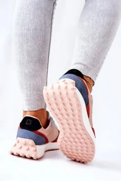 Big Star Shoes Trampki Damskie Big Star|Big Star*Buty Sportowe Memory Foam Big Star II274401 Beżowo-Niebieskie