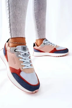 Big Star Shoes Trampki Damskie Big Star|Big Star*Buty Sportowe Memory Foam Big Star II274401 Beżowo-Niebieskie