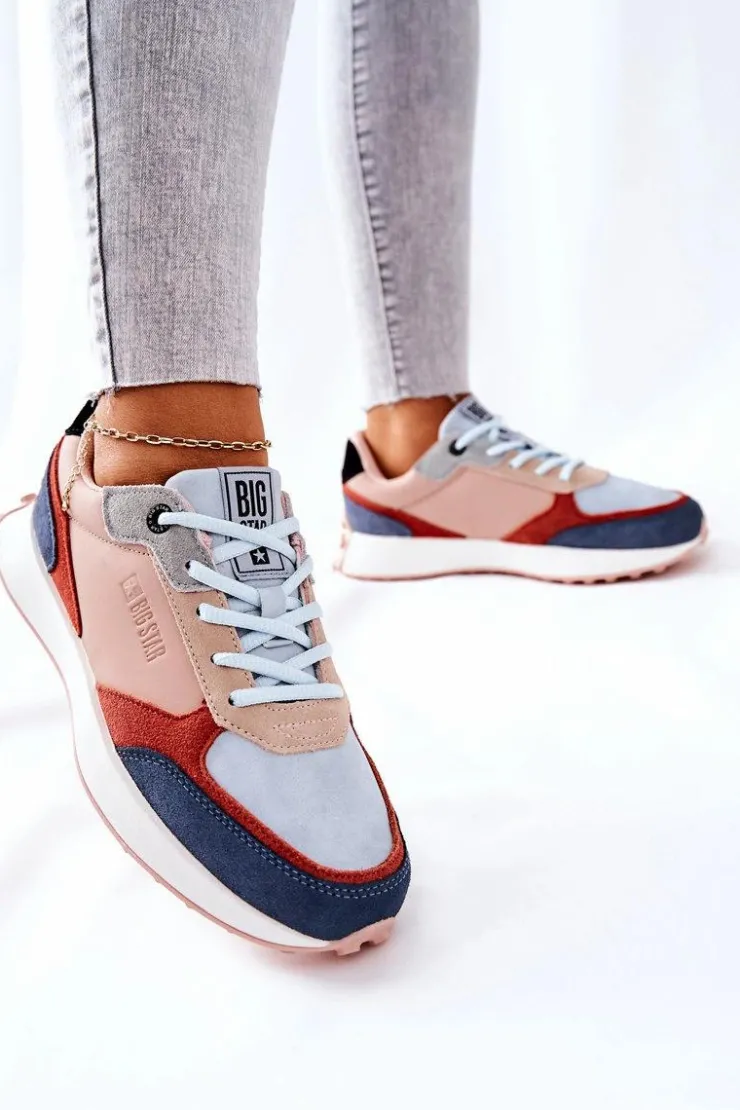 Big Star Shoes Trampki Damskie Big Star|Big Star*Buty Sportowe Memory Foam Big Star II274401 Beżowo-Niebieskie